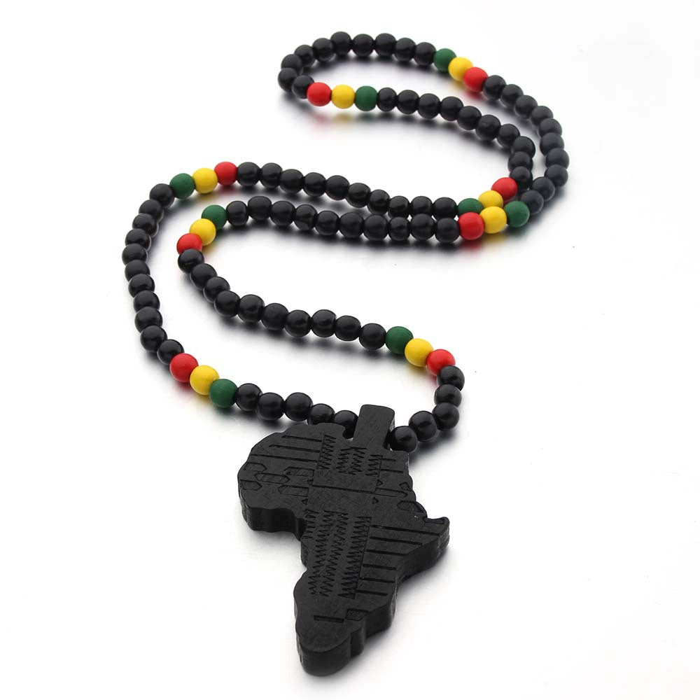 African Map Wooden Pendant Necklace (Unisex)