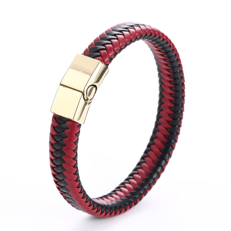 Leather Charm Stainless Steel Bracelet
