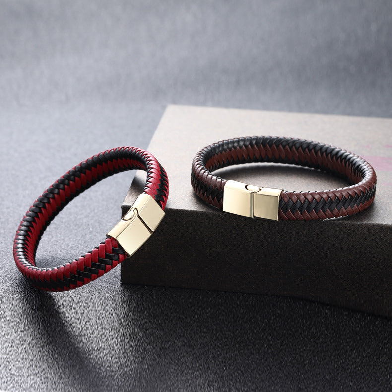 Leather Charm Stainless Steel Bracelet