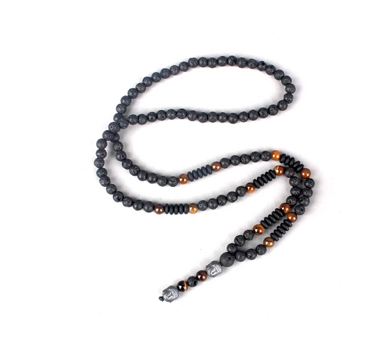New Vintage Tiger-Eye Stone Black Lava Beads Buddha Head Pendant Necklace for Men