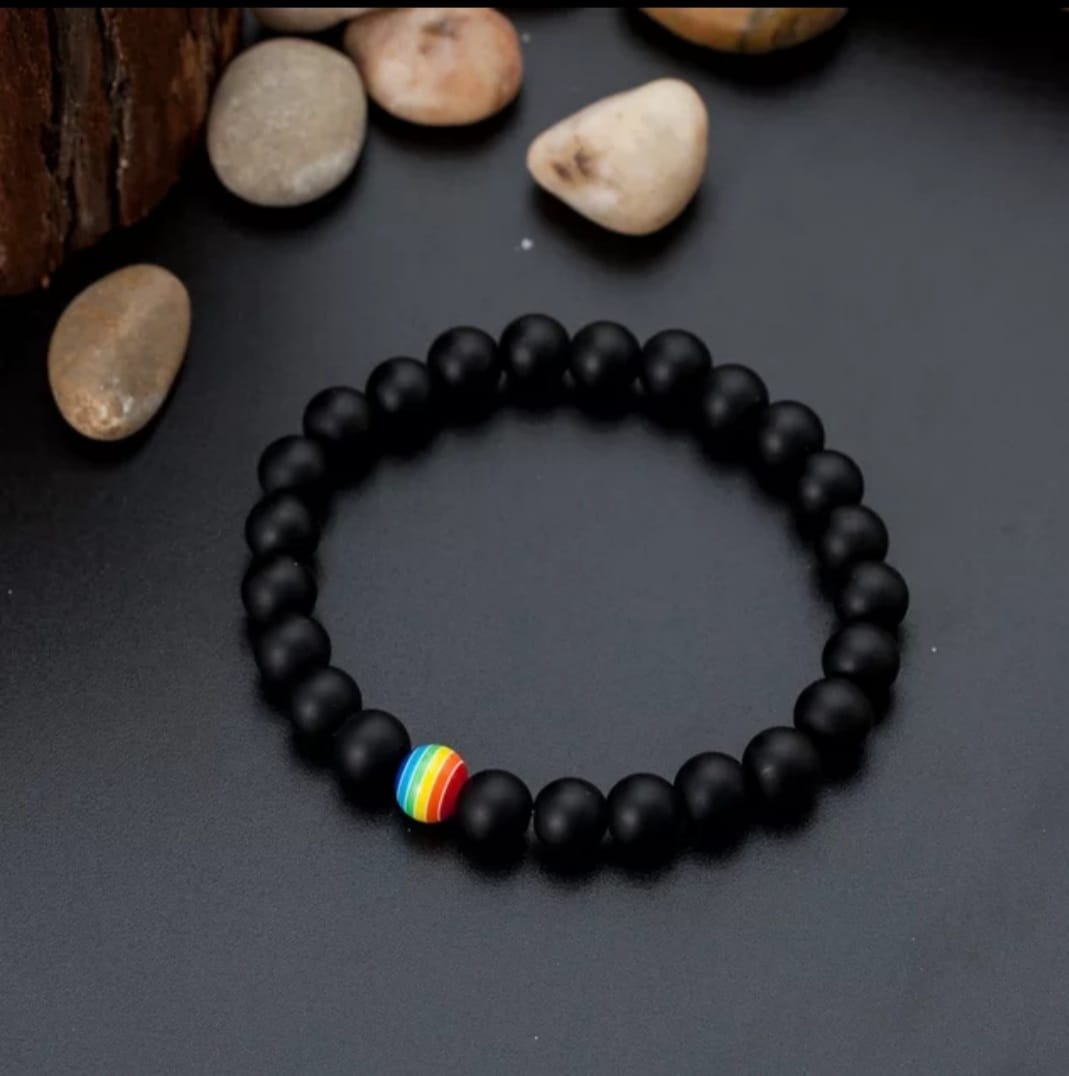 Rainbow 8MM Stone Bead Bracelet, Friendship Bracelet, Handmade Elastic String, Unisex