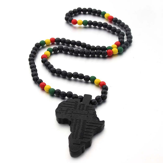 African Map Wooden Pendant Necklace (Unisex)