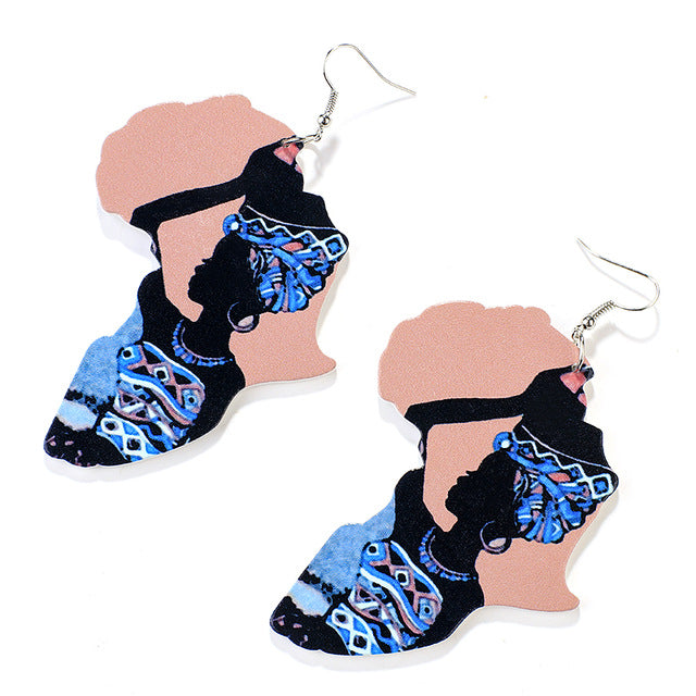 Tribal Multi-Color Wood Africa Map Shape Earrings