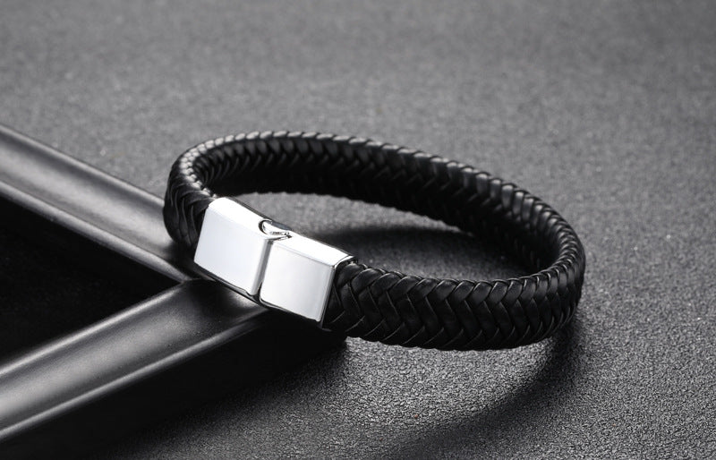 Leather Charm Stainless Steel Bracelet