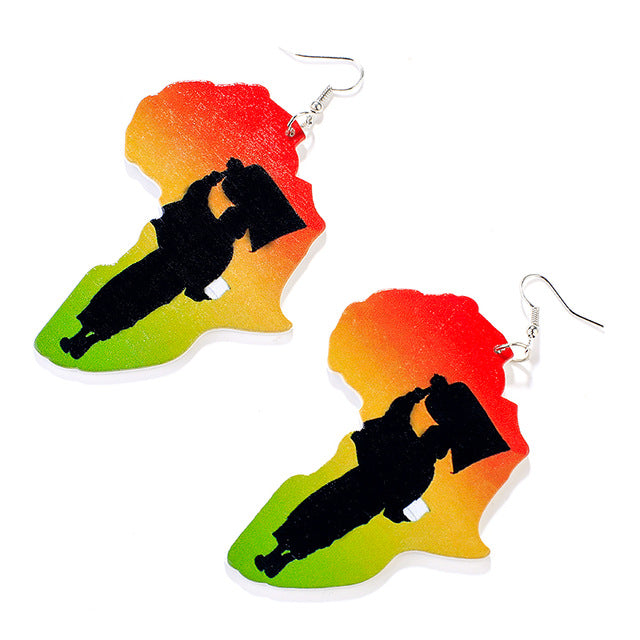 Tribal Multi-Color Wood Africa Map Shape Earrings