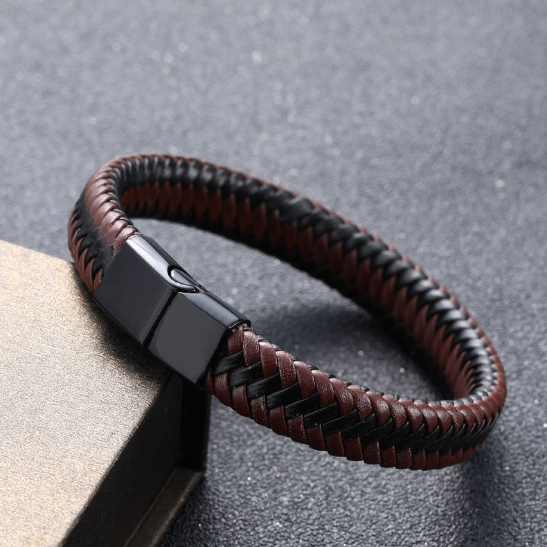 Leather Charm Stainless Steel Bracelet