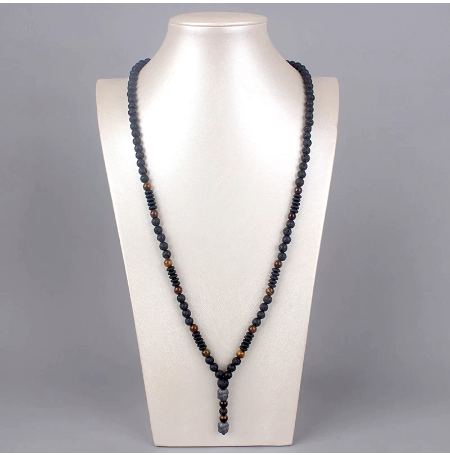 New Vintage Tiger-Eye Stone Black Lava Beads Buddha Head Pendant Necklace for Men